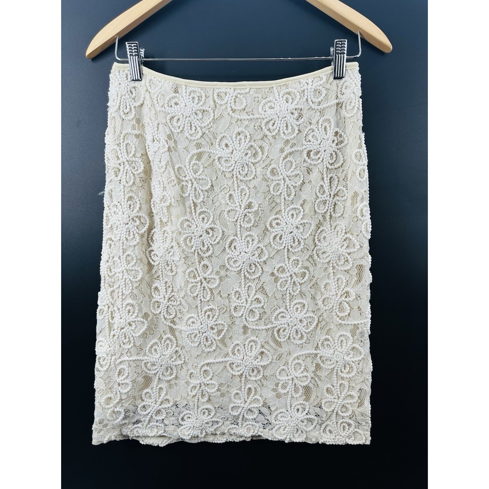 Lapis Womens Lace Ivory Midi Pencil Skirt Lined‎ Size S Floral Embroidered EE07